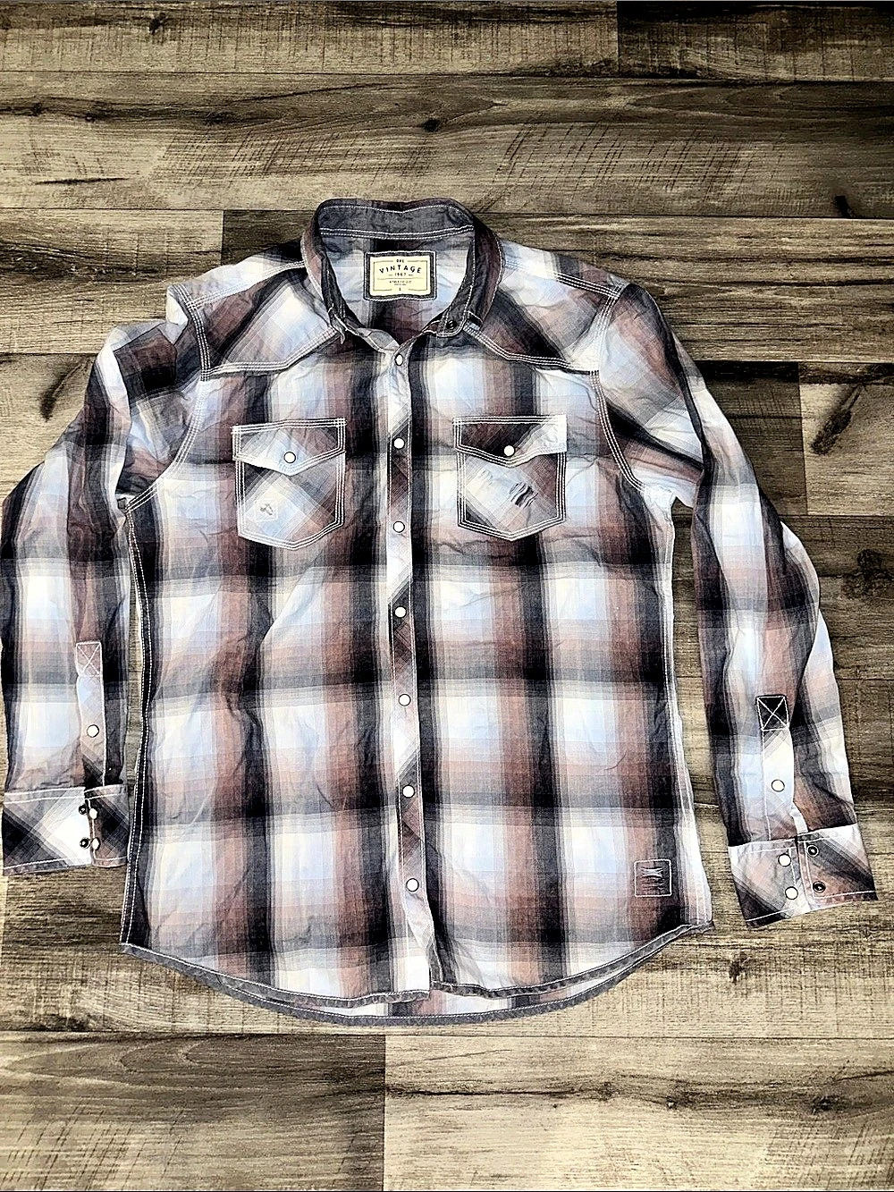 BKE Vintage Athletic Fit Shirt Plaid Shirt in Gray & Pink Large